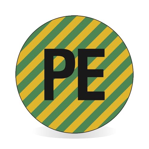 Betriebsausstattung24 Kennzeichnung elektrischer Leiter "PE" Schutzleiter - 40 Nutzen auf Bogen - PVC-Folie, selbtklebend - 1,25 cm Ø - DIN EN 60445 von Betriebsausstattung24