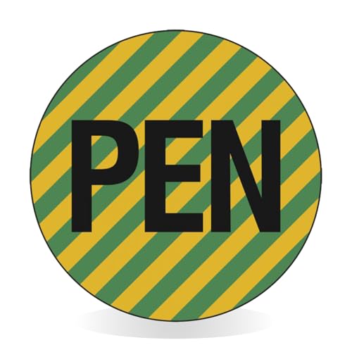 Betriebsausstattung24 Kennzeichnung elektrischer Leiter "PEN" - 15 Nutzen auf Bogen - PVC-Folie, selbstklebend - 2,5 cm Ø - Neutralleiter mit Schutzfunktion von Betriebsausstattung24