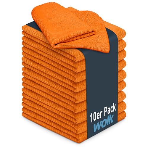 wolk Mikrofasertücher - 10 Stück - Größe: 40 x 40 cm - Farbe: orange - Material: Polyester/Polyamid - Lappen, Reinigungstücher, Putztücher - Bad, Kuche, Gastronomie von wolk