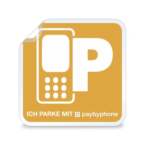 Betriebsausstattung24 Parkvignette für Paybyphone - Digitaltes Parkticket Hinweis - Hinterglasaufkeber, selbstklebend - 8,0 x 8,0 cm - Gelb - Symbol und Text Aufkleber von Betriebsausstattung24