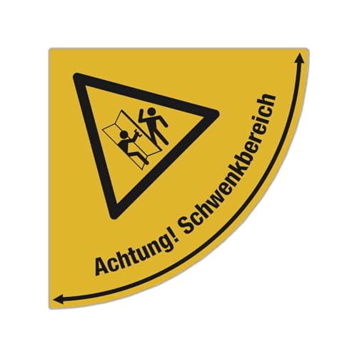 Betriebsausstattung24 Bodenmarkierung für Türbereiche "Achtung! Schwenkbereich" mit Symbol BxL: 73,5 x 73,5 cm - Rutschhemmung R 10 - Gelb - selbstklebend von Betriebsausstattung24