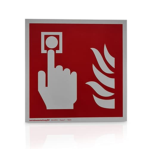 Brandmelder Schild | Hart-PVC langnachleuchtend & selbstklebend | Größe: 15 x 15 cm | Symbol Schild l DIN 67510 Klasse C | Leuchtdichte 150 mcd | Brandschutzschild | Betriebsausstattung24® von Betriebsausstattung24