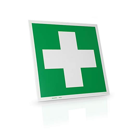 Betriebsausstattung24 Erste Hilfe & Verbandskasten Schild - Folie, langnachleuchtend - 15,0 x 15,0 cm - DIN 4844-2 D-E003 - L4Norm BGV A8 E03 - SR A1.3 E003 - Rettungszeichen von Betriebsausstattung24
