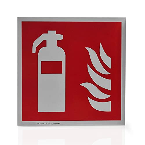 Betriebsausstattung24 Feuerlöscher Schild - Hart-PVC Folie langnachleuchtend & selbstklebend - Größe: 15 x 15 cm - Symbol Schild - DIN 67510 Klasse C - Leuchtdichte 150 mcd - Brandschutzschild von Betriebsausstattung24