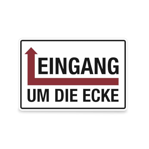 Hinweisschild "Eingang um die Ecke" - Alu Verbund, zum verkleben - BxH: 30,0 x 20,0 cm -Linksweisend - Symbol und Text - Schwarz/Rot - Betriebsausstattung24 von Betriebsausstattung24