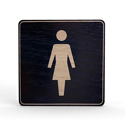 Holz-Türschild Piktogramm Damen - Hinweisschild aus Eichenfurnier - eckig 10x10 cm, schwarz - Für Ihre Tür & Wand - Inkl. Klebepad - Betriebsausstattung24® von Betriebsausstattung24