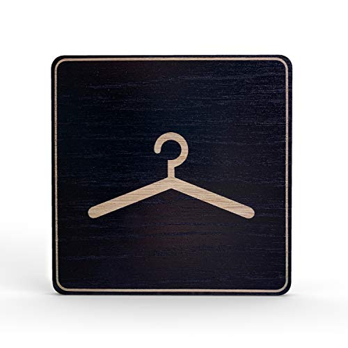 Holz-Türschild Piktogramm Garderobe - Hinweisschild aus Eichenfurnier - eckig 10x10 cm, schwarz - Für Ihre Tür & Wand - Inkl. Klebepad - Betriebsausstattung24® von Betriebsausstattung24