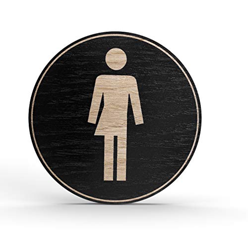 Holz-Türschild Piktogramm Unisex - Hinweisschild aus Eichenfurnier - rund Ø 10cm, schwarz - Für Ihre Tür & Wand - Inkl. Klebepad - Betriebsausstattung24® von Betriebsausstattung24