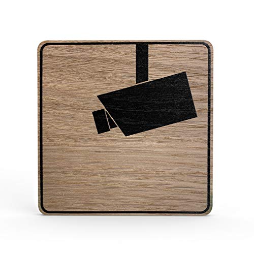Holz-Türschild Piktogramm Videoüberwachung - Hinweisschild aus Eichenfurnier - eckig 10x10 cm, eiche - Für Ihre Tür & Wand - Inkl. Klebepad - Betriebsausstattung24® von Betriebsausstattung24