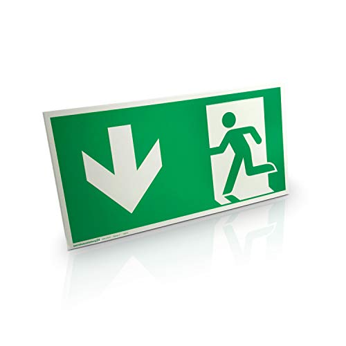 Notausgangsschild „links abwärts“ - Folie, langnachleuchtend - 30,0 x 15,0 cm - Gemäß ASR A1.3 DIN 7010 DIN 67510 - Rettungsweg, Fluchtweg - Betriebsausstattung24 von Betriebsausstattung24