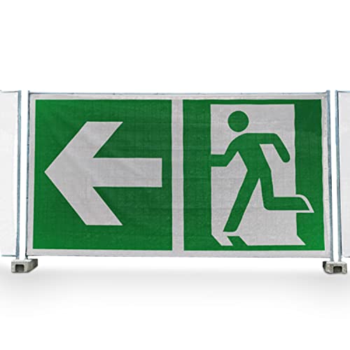 Betriebsausstattung24 Fluchtweg Bauzaunbanner Notausgang links Mesh Gewebe 340,0 x 173,0 cm ASR A1.3 E001 Rettungsweg Schild witterungsbeständig Made in Germany von Betriebsausstattung24