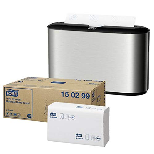 Tork Xpress Spender inkl. Papierhandtücher | Tischspender inkl. Multifold Handtücher Universal | Tischspender-Edelstahl | 20 Bündel à 237 Tücher von Betriebsausstattung24