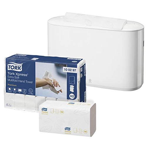 Tork Xpress Spender inkl. Papierhandtücher | Tischspender inkl. Multifold Handtücher Universal | Tischspender-Weiß | 21 Bündel à 100 Tücher von Betriebsausstattung24