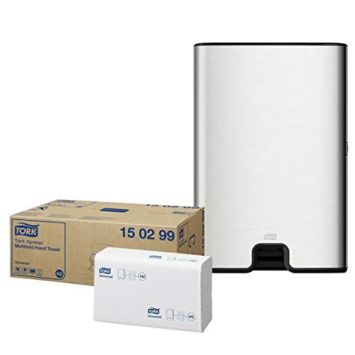 Tork Xpress Spender inkl. Papierhandtücher | Wandspender inkl. Multifold Handtücher Universal | Wandspender-Edelstahl | 20 Bündel à 237 Tücher von Betriebsausstattung24
