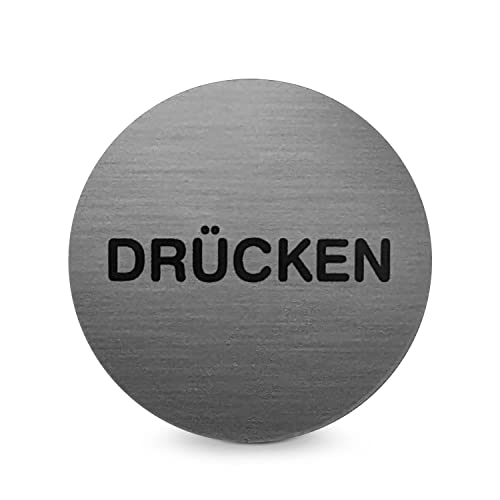 Türschild Piktogramm „DRÜCKEN“ - Runder Aufkleber aus PROTECT-Folie - Für Ihre Tür & Wand - Silber - Durchmesser Ø 7,0 cm - Selbstklebend - Betriebsausstattung24® von Betriebsausstattung24