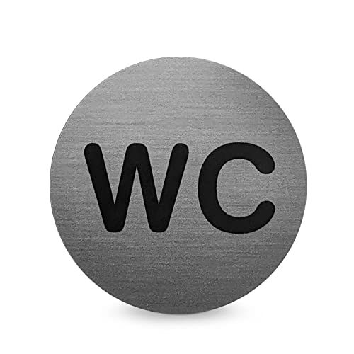 Türschild Piktogramm „WC“ - Runder Aufkleber aus PROTECT-Folie - Für Ihre Tür & Wand - Silber - Durchmesser Ø 7,0 cm - Selbstklebend - Betriebsausstattung24® von Betriebsausstattung24