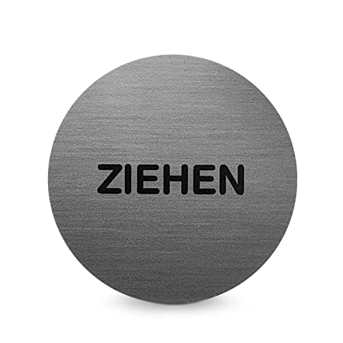 Türschild Piktogramm „ZIEHEN“ - Runder Aufkleber aus PROTECT-Folie - Für Ihre Tür & Wand - Silber - Durchmesser Ø 7,0 cm - Selbstklebend - Betriebsausstattung24® von Betriebsausstattung24