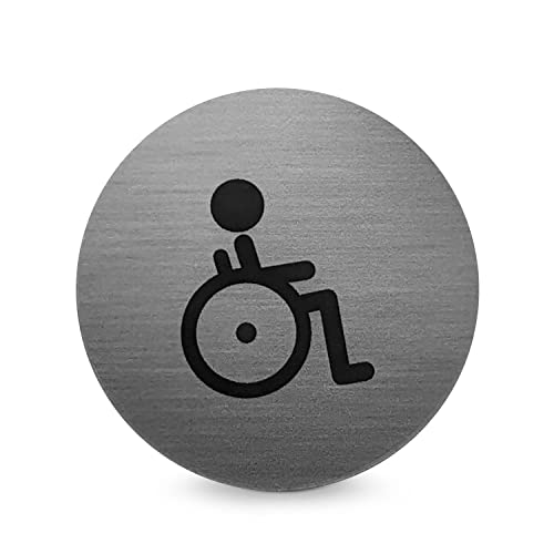 Türschild Piktogramm Behinderten WC - Runder Aufkleber aus PROTECT-Folie - Für Ihre Tür & Wand - Silber - Durchmesser Ø 7,0 cm - Selbstklebend - Betriebsausstattung24® von Betriebsausstattung24