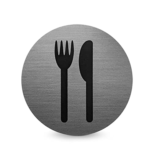 Türschild Piktogramm Cafeteria/Restaurant- Runder Aufkleber aus PROTECT-Folie - Für Ihre Tür & Wand - Silber - Durchmesser Ø 7,0 cm - Selbstklebend - Betriebsausstattung24® von Betriebsausstattung24