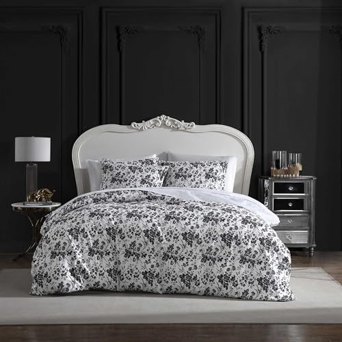 Betsey Johnson Bettwäsche-Set für King-Size-Bett, weiches Bettwäsche-Set mit passenden Kissenbezügen, florales Heimdekor (Betseys Toile Black, King) von Betsey Johnson