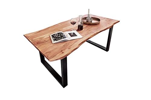 Bett11 SAM B-Ware Esstisch 120x80 cm Mundra, Baumkantentisch aus Akazienholz, massiv + naturfarben, U-Metallgestell Schwarz, Esszimmertisch mit echter Baumkante Bett11 SAM B-Ware Esstisch 120x80 cm Mundra, Baumkantentisch aus Akazienholz, massiv + naturfarben, U-Metallgestell Schwarz, Esszimmertisch mit echter Baumkante von Bett11
