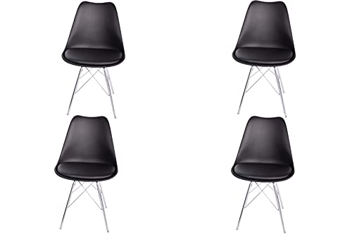 SAM 4er Set B-Ware Schalenstuhl Brooke, Sitzschale schwarz, integriertes Kunstleder-Sitzkissen, Stuhl mit Gestell aus Chrom, Esszimmerstuhl im skandinavischen Stil von Bett11