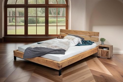 SAM B-Ware Balkenbett Belize 200x200cm, Holzbett aus Fichtenholz bernsteinfarben, massiv, gebeizt + geölt, Massivholzbett mit geteiltem Kopfteil, jedes Bett EIN Unikat von Bett11