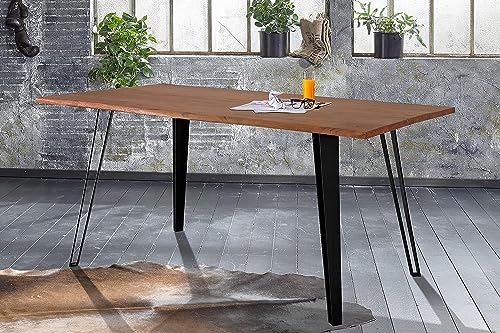 SAM B-Ware Esstisch 160 x 90 cm Barbados, Akazienholz massiv + nougatfarben lackiert, Baumkantentisch mit schwarzem Eisengestell Strahlenform, pflegeleichter Esszimmertisch, Holztisch 26mm Platte von Bett11