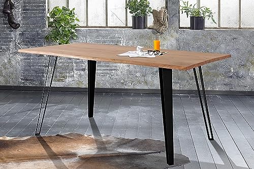 SAM B-Ware Esstisch 160 x 90 cm Barbados, Akazienholz massiv + stonefarben lackiert, Baumkantentisch mit schwarzem Eisengestell Strahlenform, pflegeleichter Esszimmertisch, Holztisch 26mm Platte von Bett11