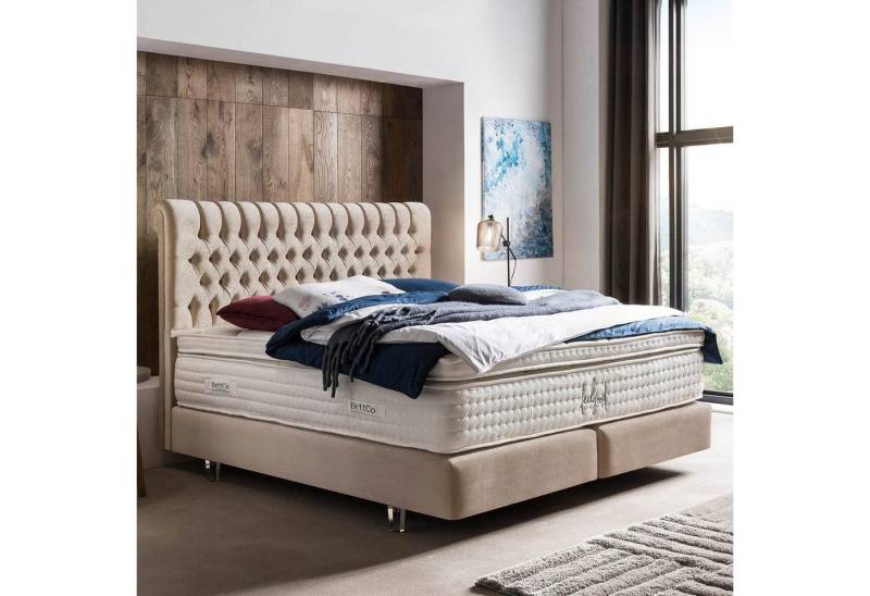 BettCo Boxspringbett Chester (in Beige Samt, 160 x 200 cm), Chesterfield-Design, Acryl-Füße von BettCo