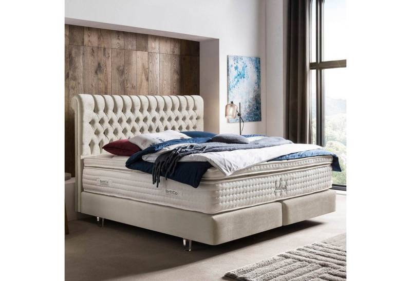 BettCo Boxspringbett Chester (in Creme Samt, 140 x 200 cm), Chesterfield-Design, Acryl-Füße von BettCo