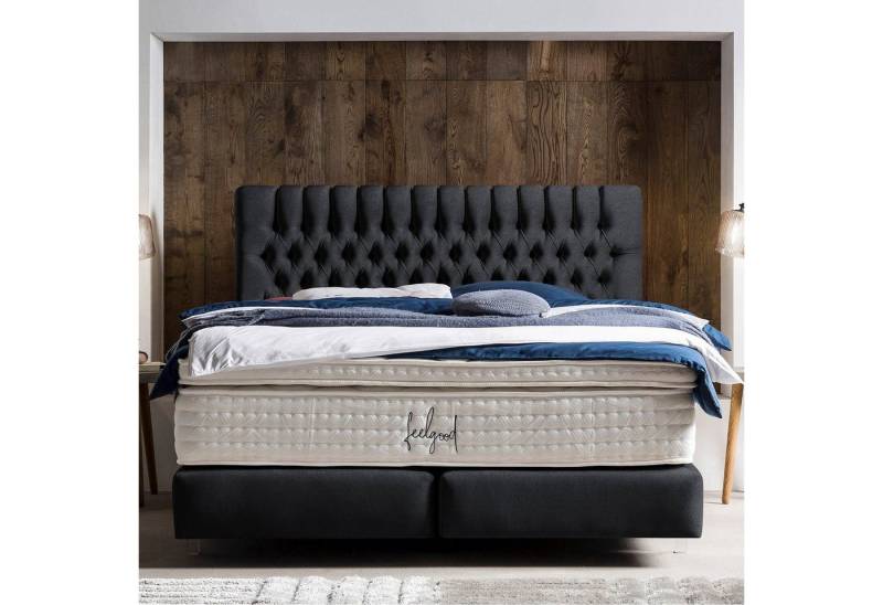 BettCo Boxspringbett Chester (in Schwarz Samt, 180 x 200 cm), Chesterfield-Design, Acryl-Füße von BettCo