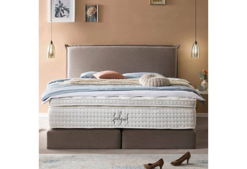 BettCo Boxspringbett London (in Nougat Webstoff, 160 x 200 cm), Zeitloses-Design mit Biese + optionaler Topper, Gleiterfüße von BettCo