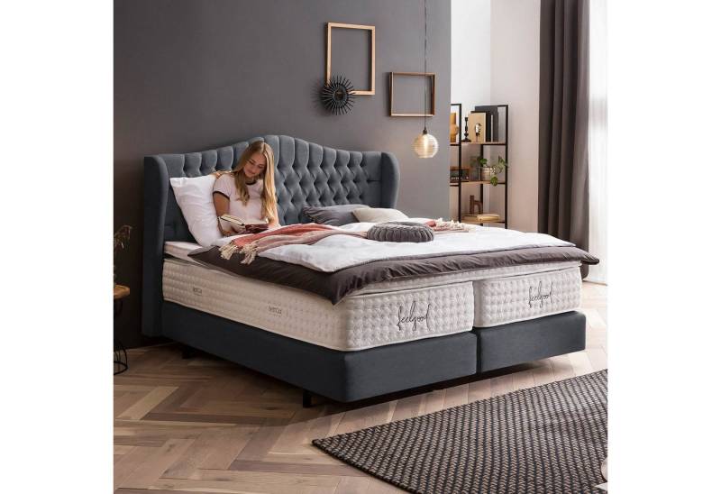 BettCo Boxspringbett Maison (in Anthrazit Webstoff, 180 x 200 cm), Chesterfield, Topper optional, Schwebeoptik von BettCo