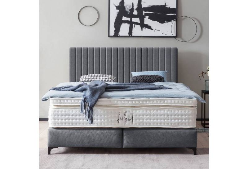 BettCo Boxspringbett Paris (in Anthrazit Webstoff), Pfeifensteppung, Topper optional, Metallfüße von BettCo