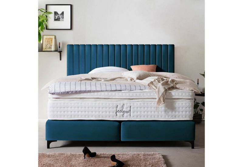 BettCo Boxspringbett Paris (in Petrol Samt), Pfeifensteppung, Topper optional, Metallfüße von BettCo