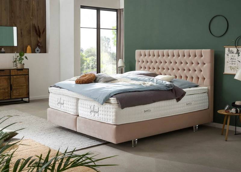 BettCo Boxspringbett Vegas (200 x 200 cm, 7-St., in Rose Samt), Chesterfield Design, Topper optional, Acryl-Füße von BettCo