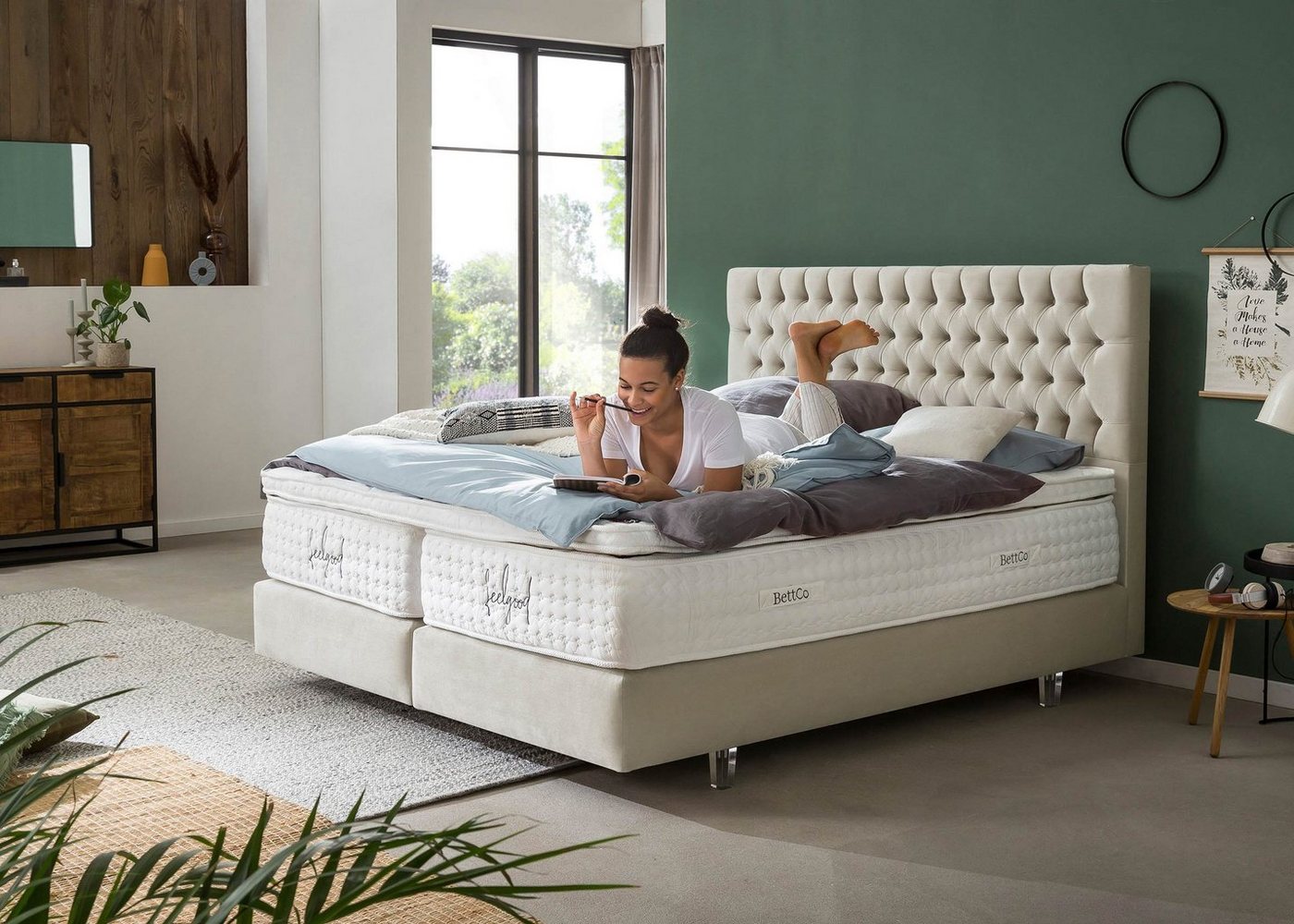 BettCo Boxspringbett Vegas (7-St., 140 x 200 cm), Chesterfield Design, Topper optional, Acryl-Füße von BettCo