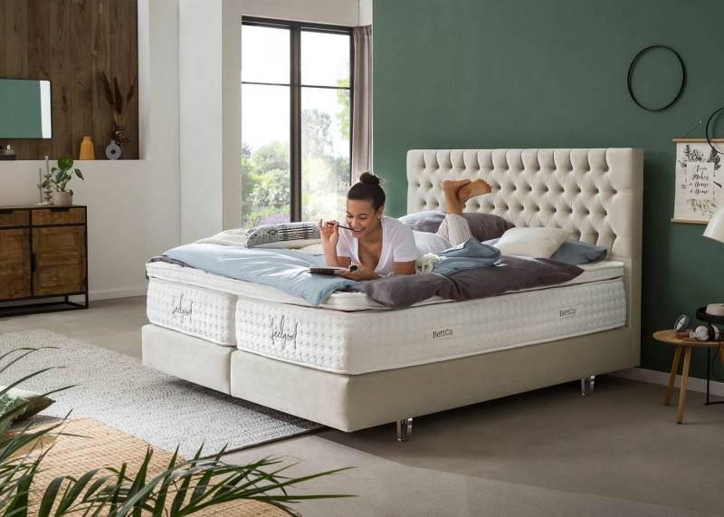 BettCo Boxspringbett Vegas (7-St., 140 x 200 cm), Chesterfield Design, Topper optional, Acryl-Füße von BettCo