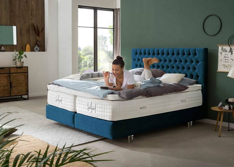BettCo Boxspringbett Vegas (7-St., 200 x 200 cm), Chesterfield Design, Topper optional, Acryl-Füße von BettCo