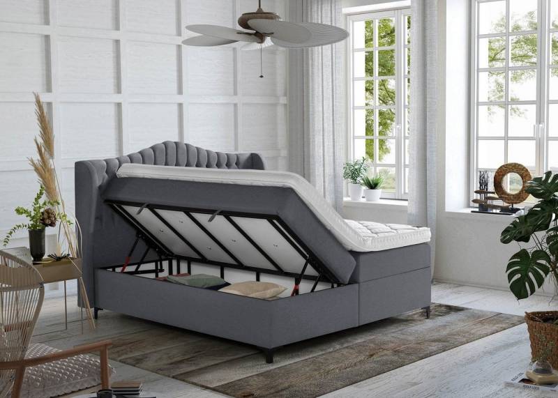 BettCo Stauraumbett Boxspringbett mit Bettkasten Maison (200 x 200 cm, 200 x 200 cm), XXL Bettkasten, Metallfüße, Topper optional von BettCo
