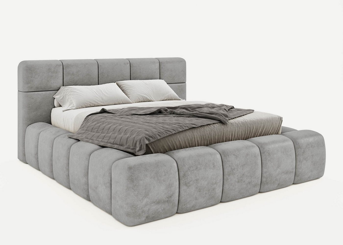 BettCo Stauraumbett Polsterbett mit Bettkasten Bristol (in Velours Grau, 120 x 200 cm), mit Lattenrost, optionale Matratze von BettCo