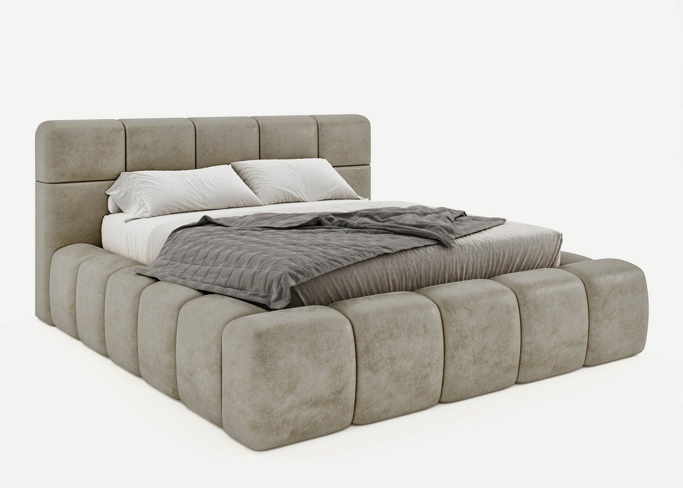 BettCo Stauraumbett Polsterbett mit Bettkasten Bristol (in Velours Taupe, 140 x 200 cm), mit Lattenrost, optionale Matratze von BettCo