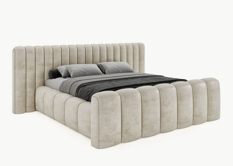 BettCo Stauraumbett Polsterbett mit Bettkasten Derby (in Altweiß Velours, 120 x 200 cm), mit Lattenrost, optionale Matratze von BettCo