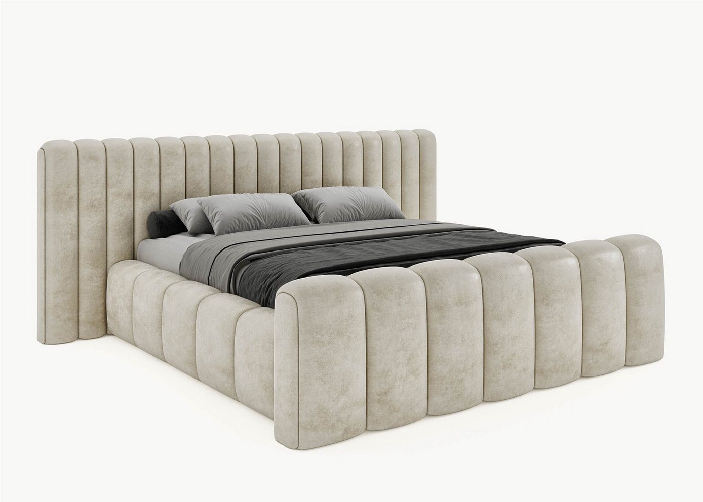 BettCo Stauraumbett Polsterbett mit Bettkasten Derby (in Altweiß Velours, 200 x 200 cm), mit Lattenrost, optionale Matratze von BettCo