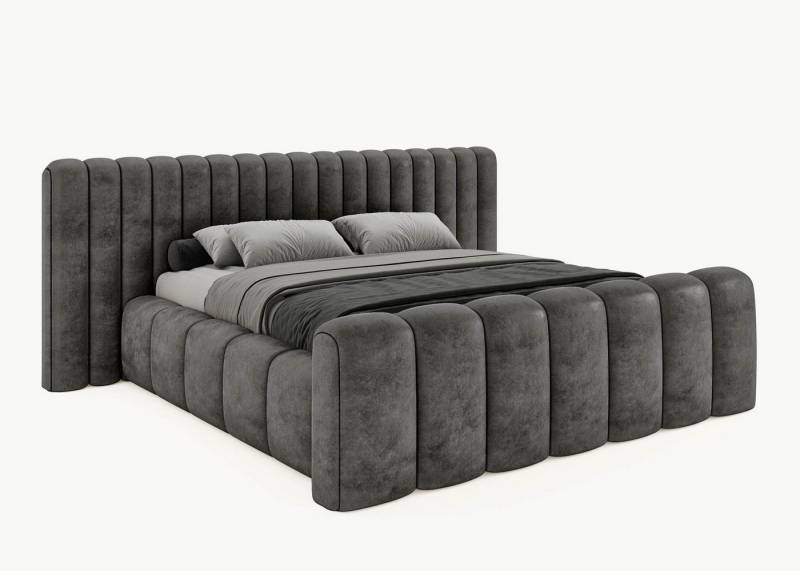 BettCo Stauraumbett Polsterbett mit Bettkasten Derby (in Dunkelgrau Velours, 120 x 200 cm), mit Lattenrost, optionale Matratze von BettCo