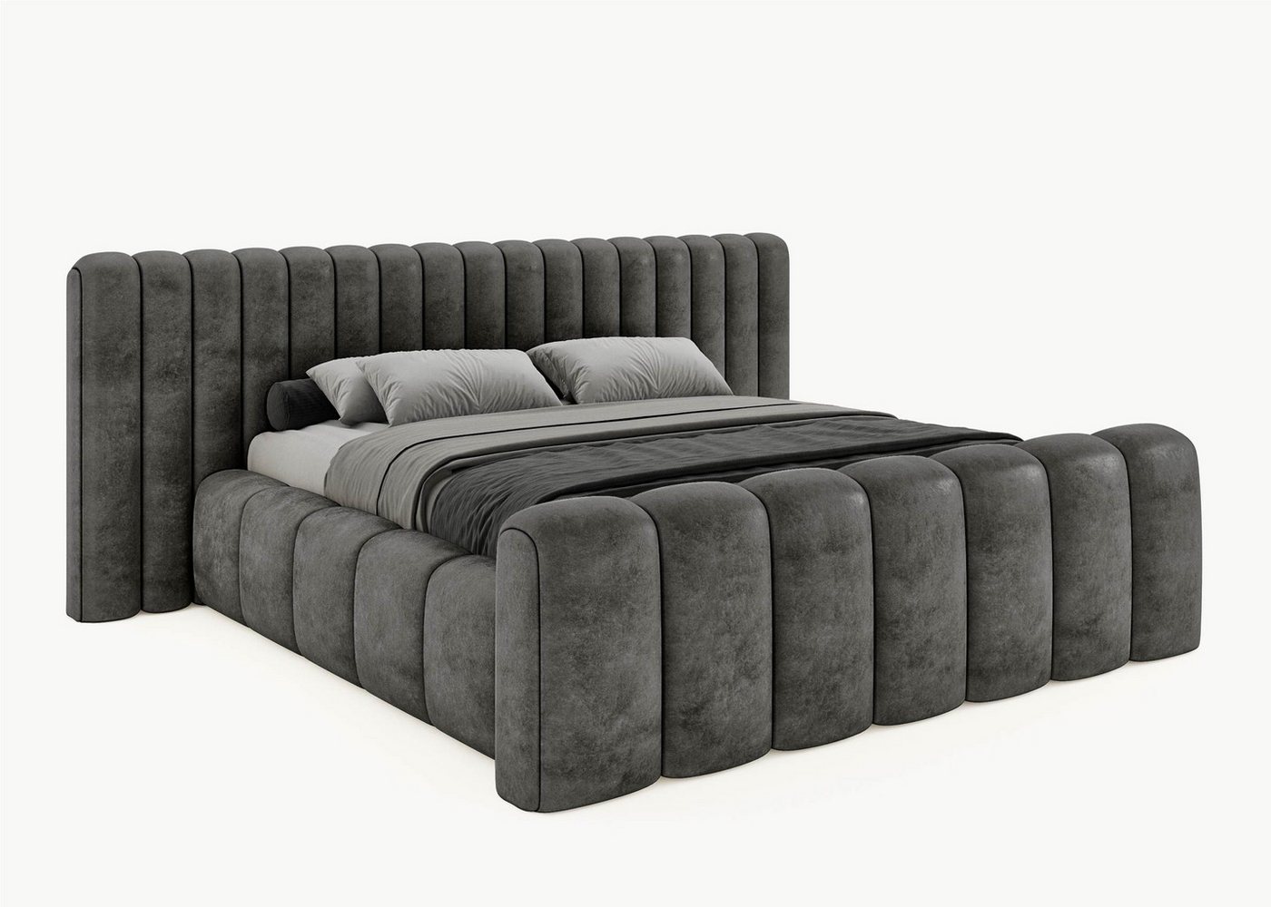 BettCo Stauraumbett Polsterbett mit Bettkasten Derby (in Dunkelgrau Velours, 160 x 200 cm), mit Lattenrost, optionale Matratze von BettCo