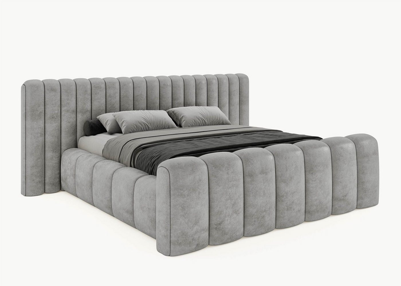 BettCo Stauraumbett Polsterbett mit Bettkasten Derby (in Grau Velours, 120 x 200 cm), mit Lattenrost, optionale Matratze von BettCo