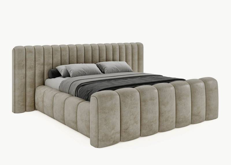 BettCo Stauraumbett Polsterbett mit Bettkasten Derby (in Taupe Velours, 120 x 200 cm), mit Lattenrost, optionale Matratze von BettCo