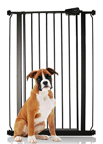 Bettacare Extra Tall Druckmontierte Premium Haustiergitter, 75cm - 83cm, Matt Schwarz, Druckmontierte Treppenschutzgitter für Hunde, Sicherheitsbarriere für Welpen, einfache Installation von Bettacare